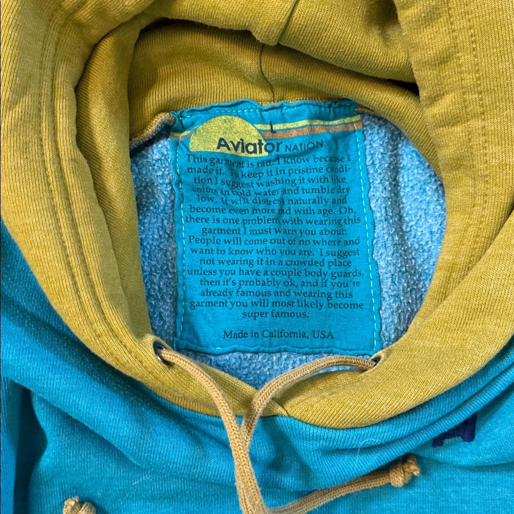 Aviator Nation Cropped Hoodie, EUC, Large, Blue and Green - Picture 3 of 4